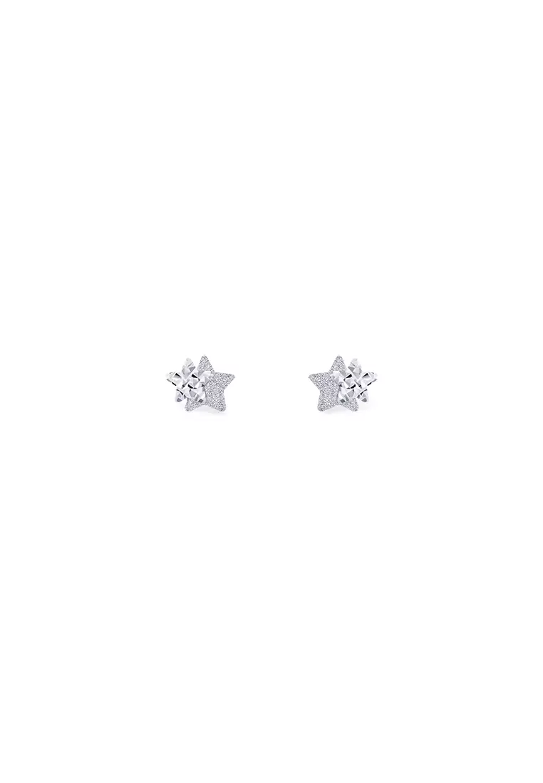 9K White Gold Star Earrings S118