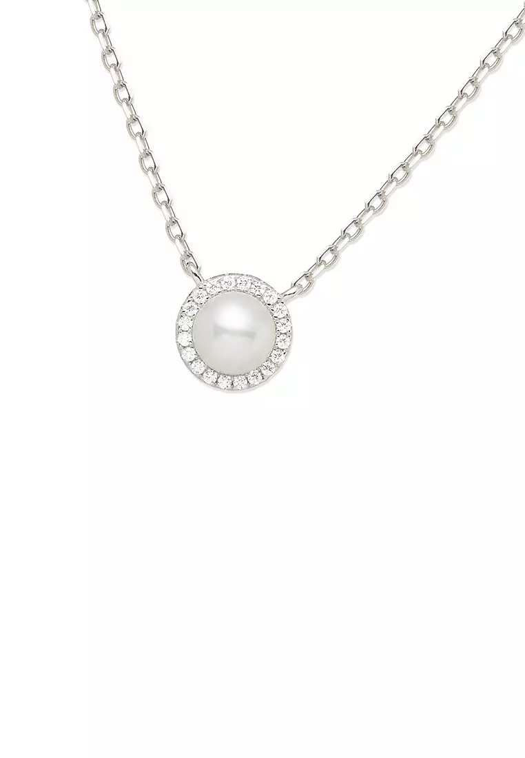 Grossé Tresor Silver: 925 silver, rhodium plating, freshwater pearl, CZ stone,  pendant necklace GS20442