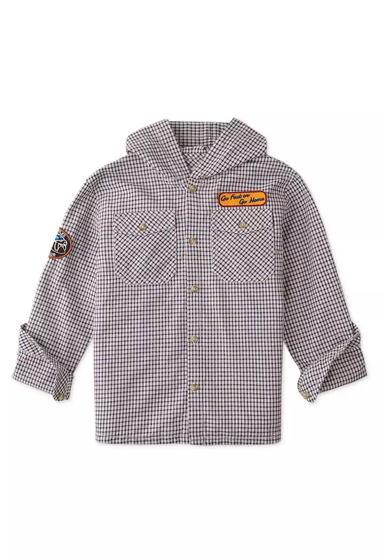 Boys Check Hooded Long Sleeves Shirt