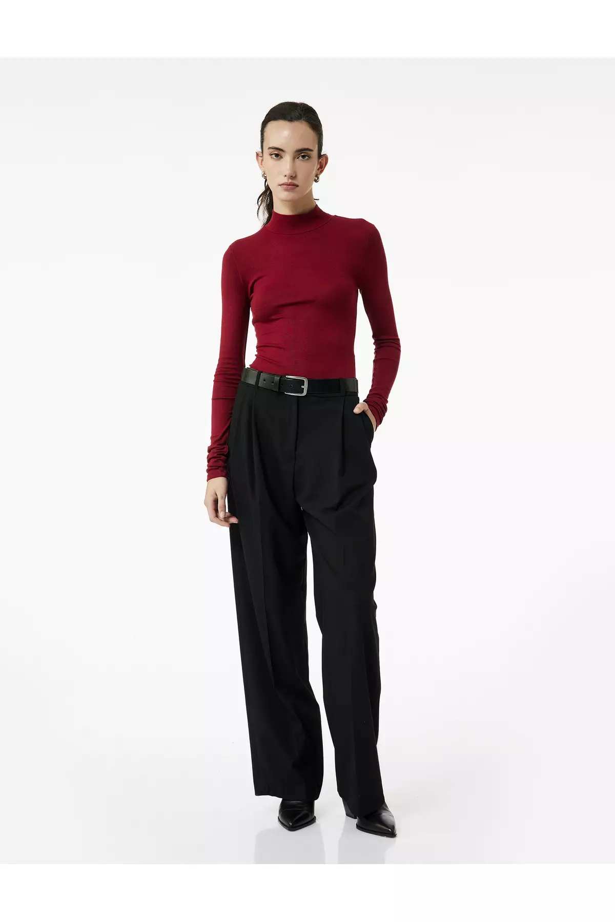 Viscose Fabric Slim Fit Long Sleeve Stand Collar Bodysuit