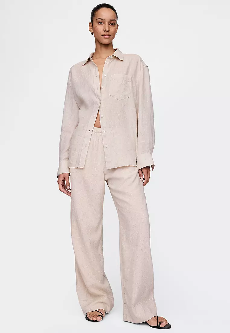 Jual Gap Linen-Blend Easy Wide-Hem Pants Original 2025 ZALORA