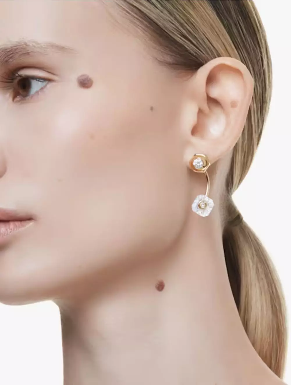 Numina Earring Jackets, Mixed Cuts, White, Gold-Tone Plated - White