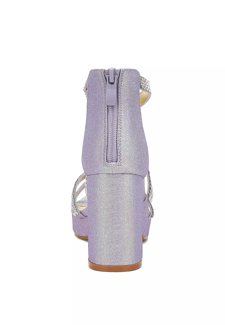 Rhinestones Embellished Strappy Sandals in Lilac