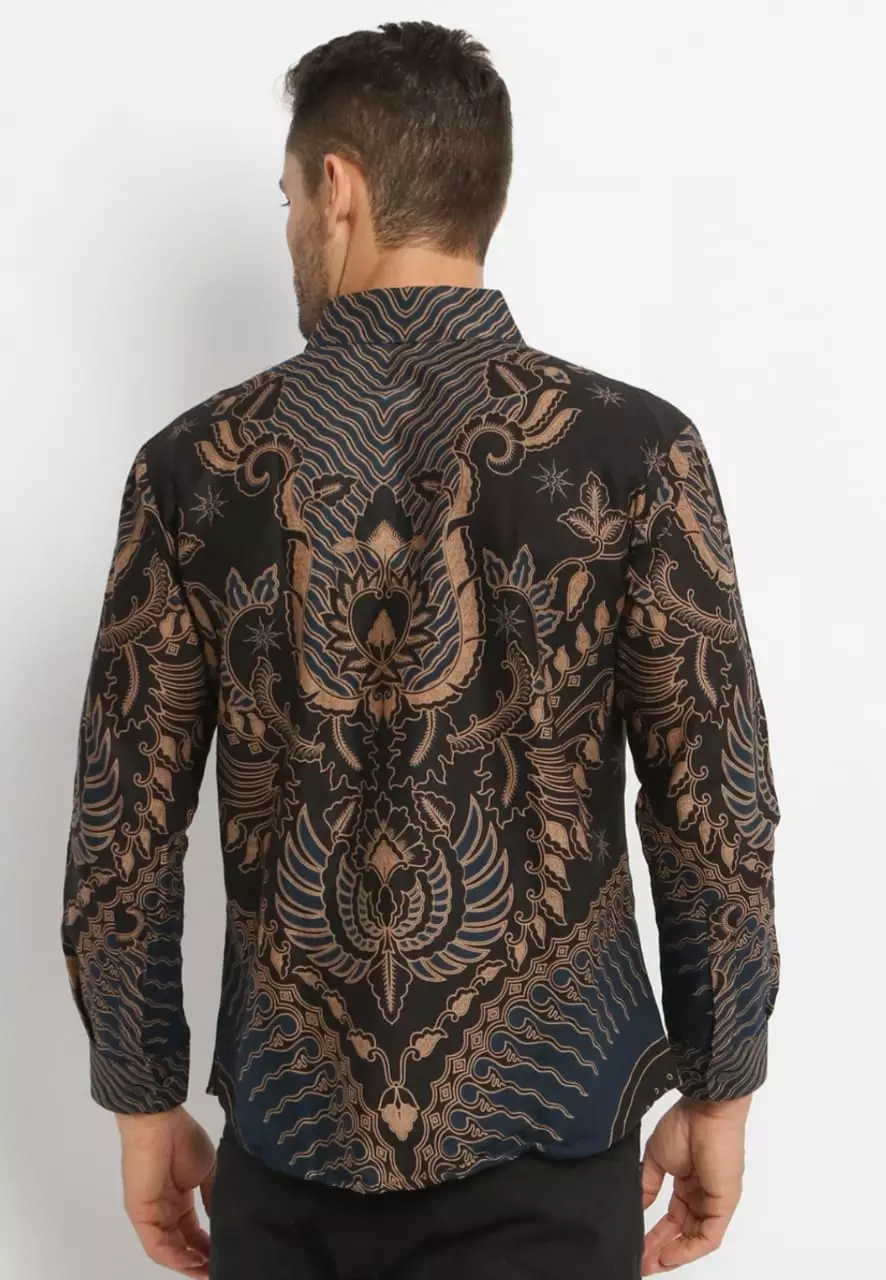 Satrugna Navy Kemeja Batik Premium Pria Slimfit Elegan
