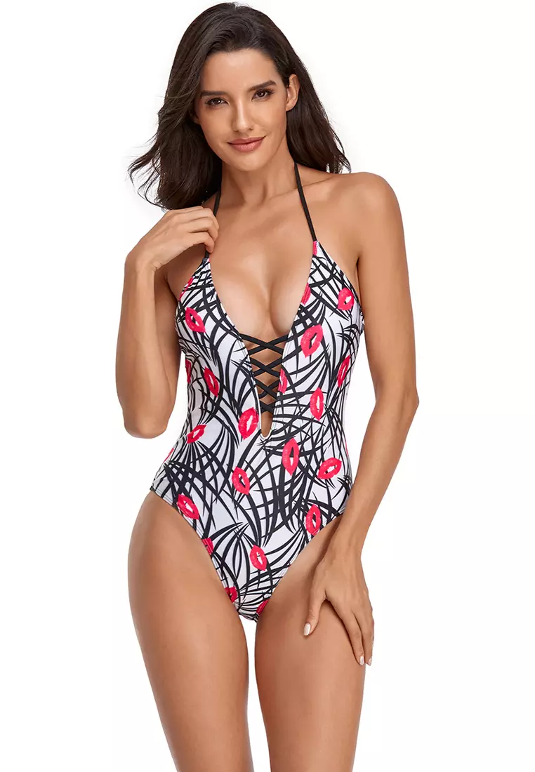 Mesh-paneled cutout floral-print underwired swimsuit