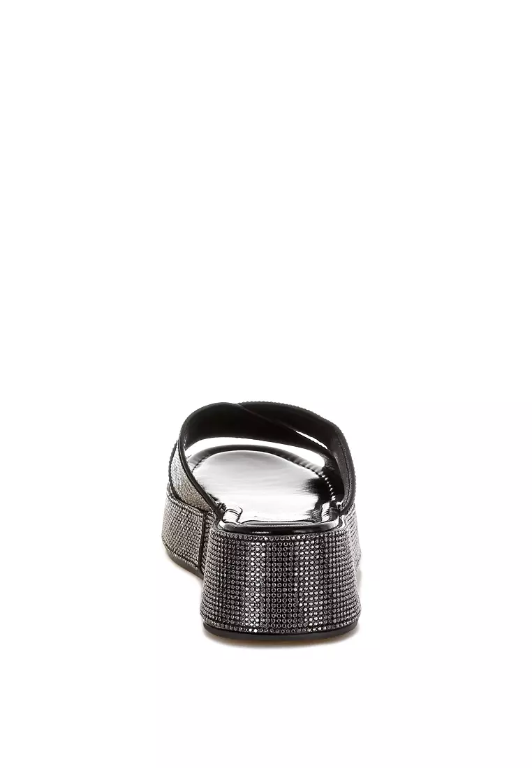 Rhinestone Embellished Flatforms In Black