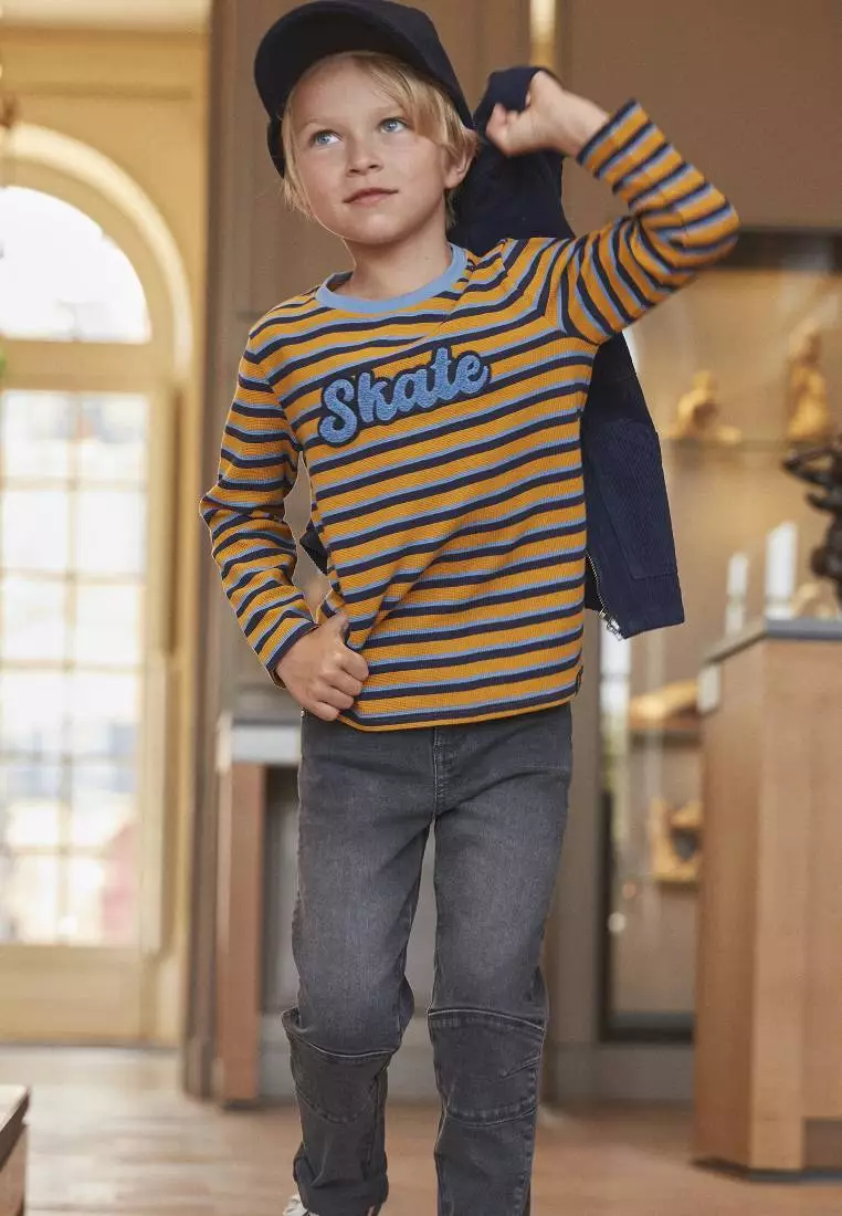 Yellow blue striped t shirt top