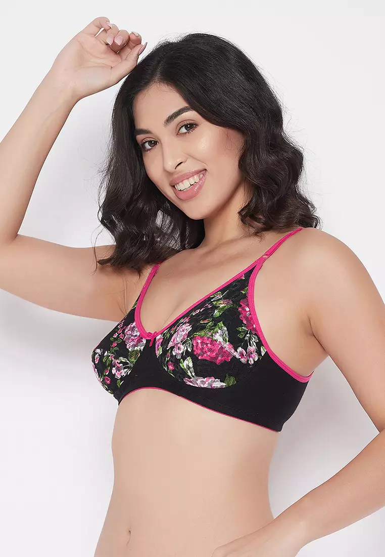 Clovia Non-Padded Non-Wired Full Cup Floral Print T-shirt Bra in Black -  Cotton 2024, Buy Clovia Online