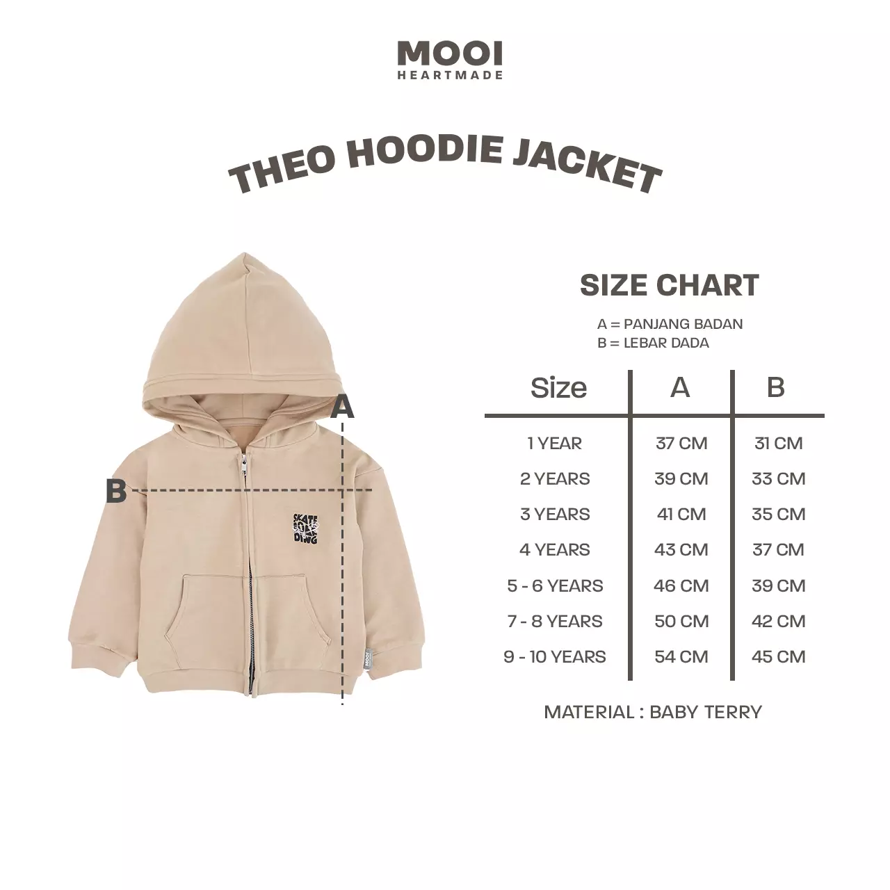 Mooi Atasan Hoodie Panjang Anak Theo Hoodie Jacket - Brown Sand