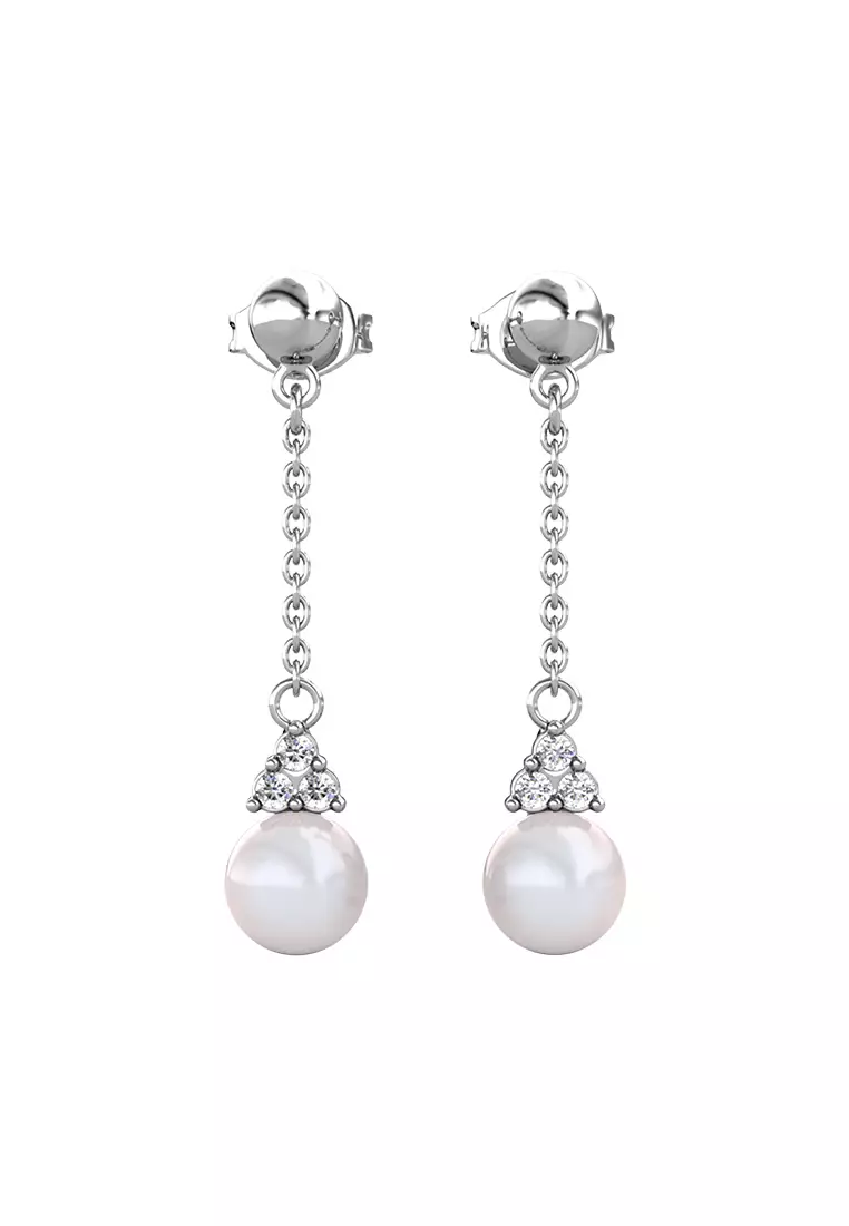 Exquisite Moon Shiny Zircon Faux Pearl Inlaid Dangle Earrings