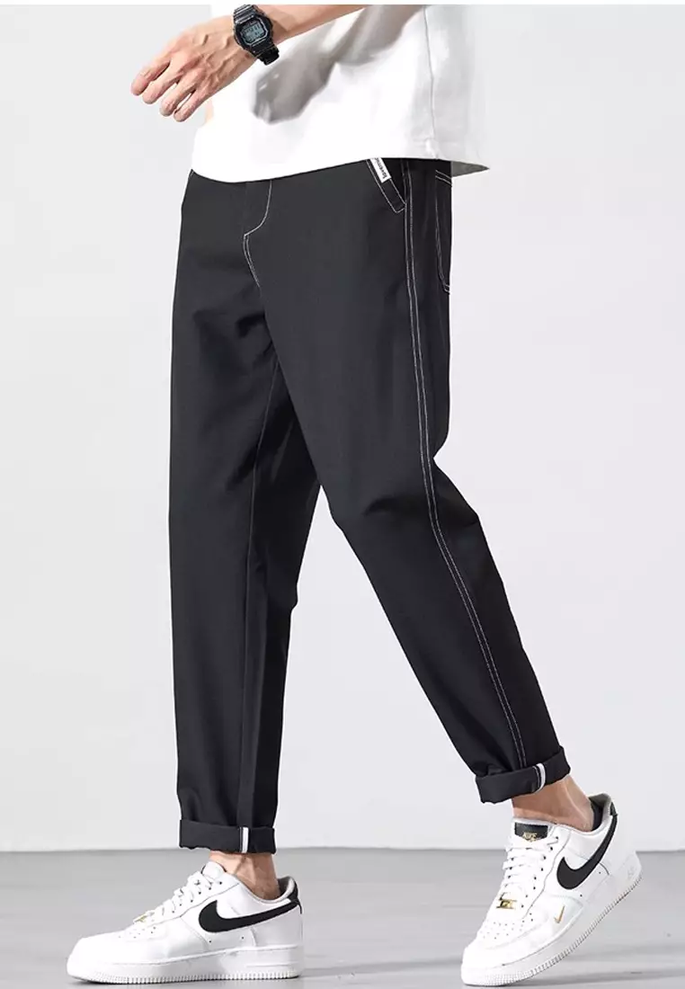 彈性腰圍修身長褲