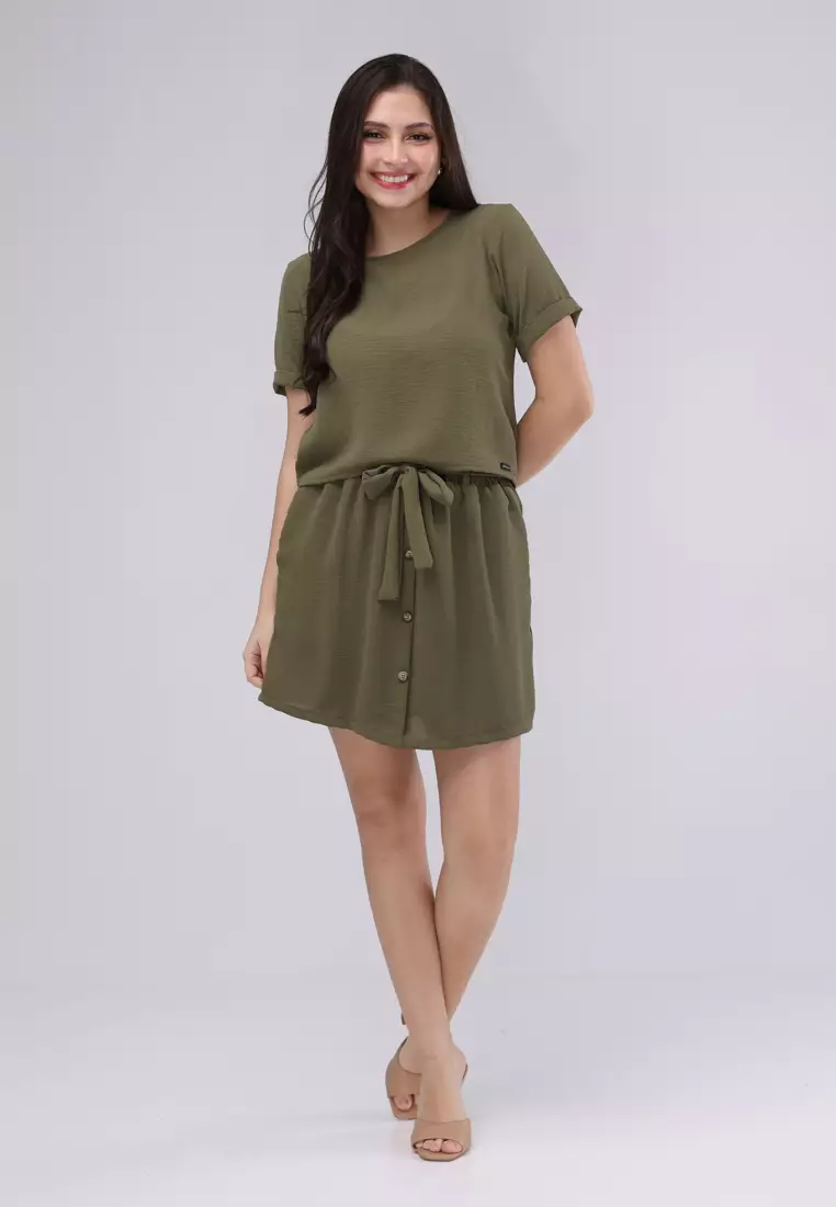 Linen Wrinkle Short Sleeves Terno Skort