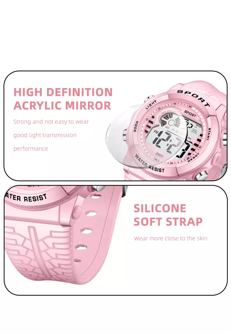 Jam Tangan Wanita Digital Tali Silikon Jam Murid Olahraga Mode Jam Tangan Wantia pink