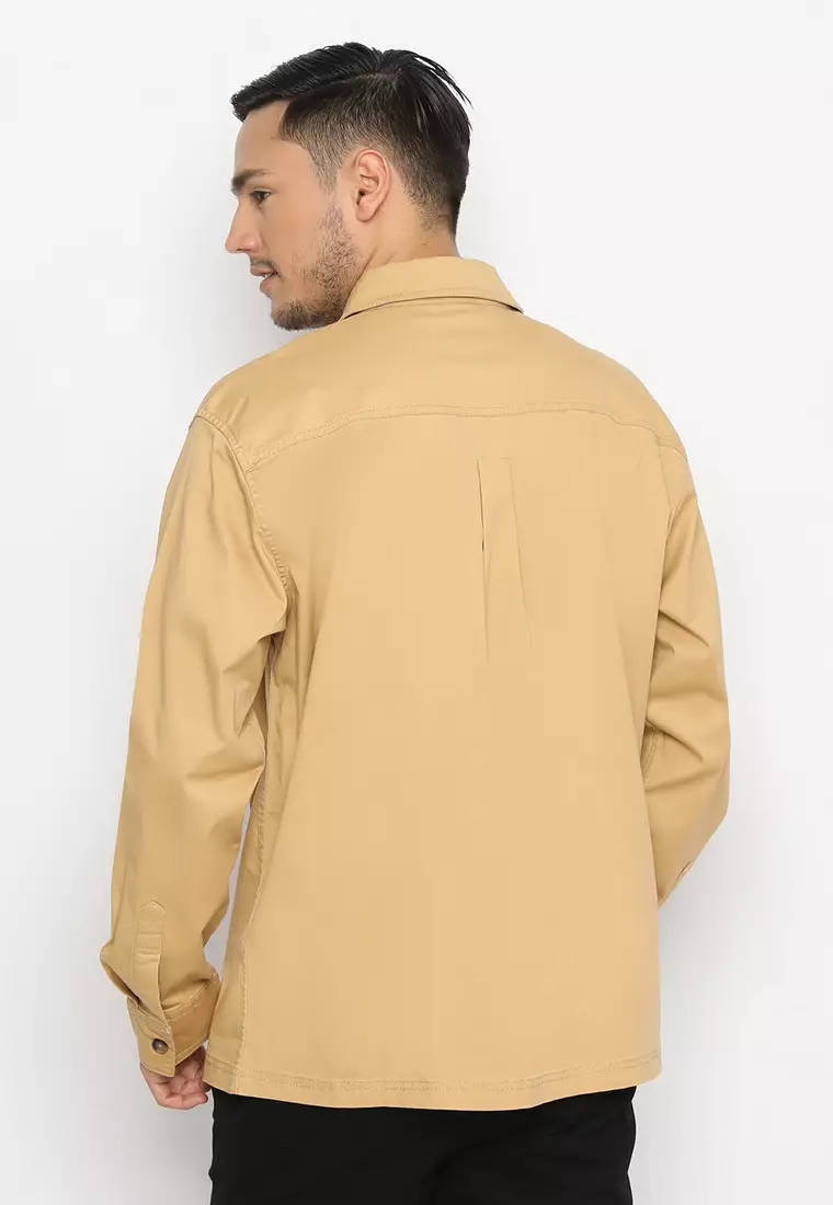 POLICE Kemeja Polos Semi Jaket Khaky Regular Fit Lengan Panjang Pria