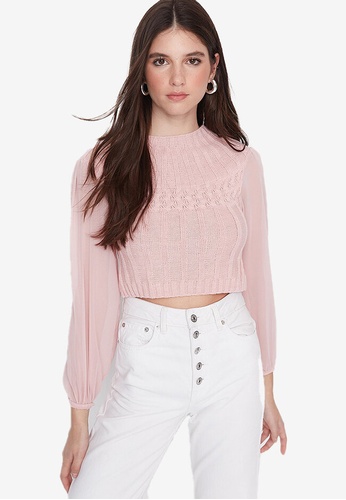 Trendyol pink Sheer Sleeves Jumper 2A1BEAADE6E54AGS_1
