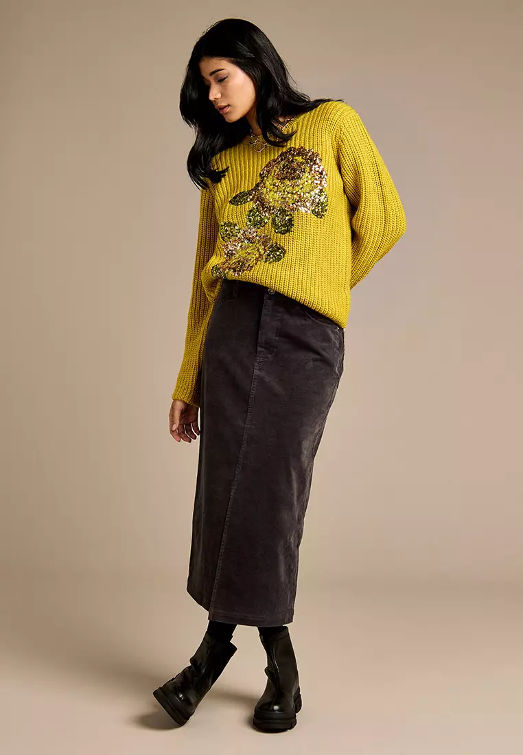 Danica Charcoal Cord Midi Skirt