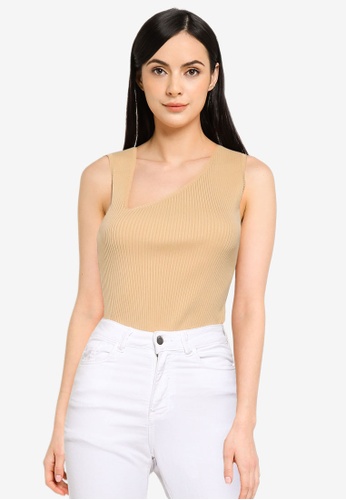 MISSGUIDED brown Asymmetric Knitted Bodysuit 88A50AAD1DB34FGS_1