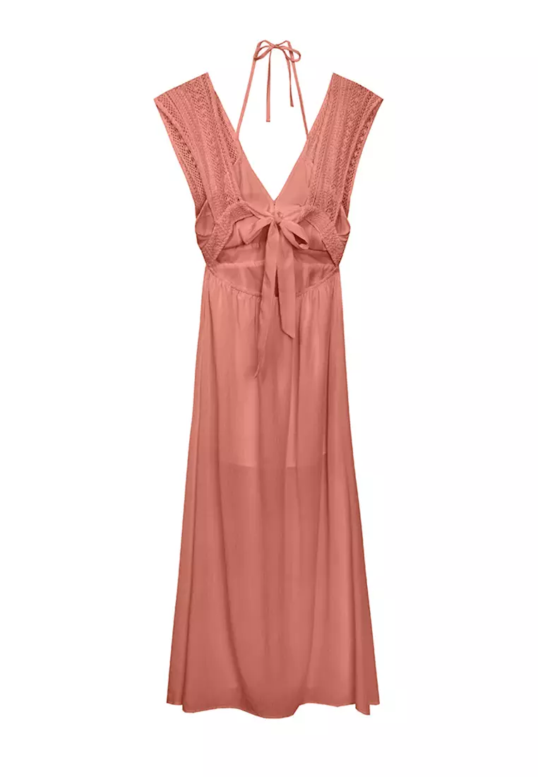 Open Back Padded Lace Maxi Dress