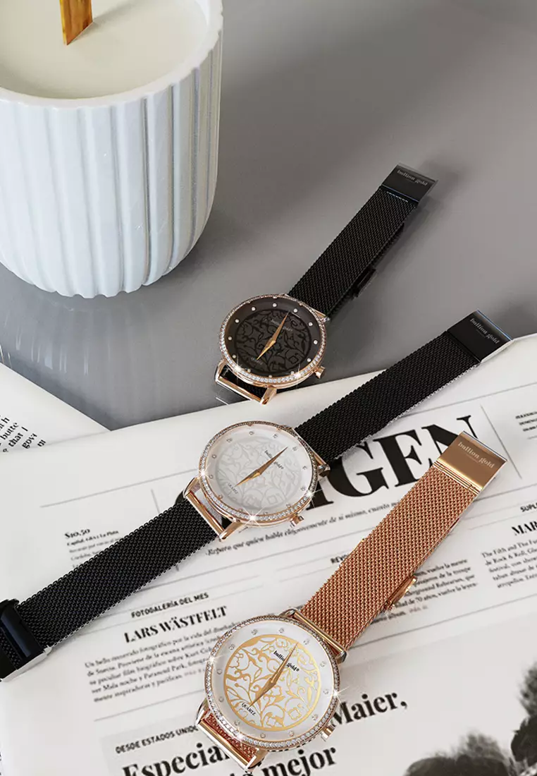 Elite Watch Embellished with Rhinestone - Rose Gold