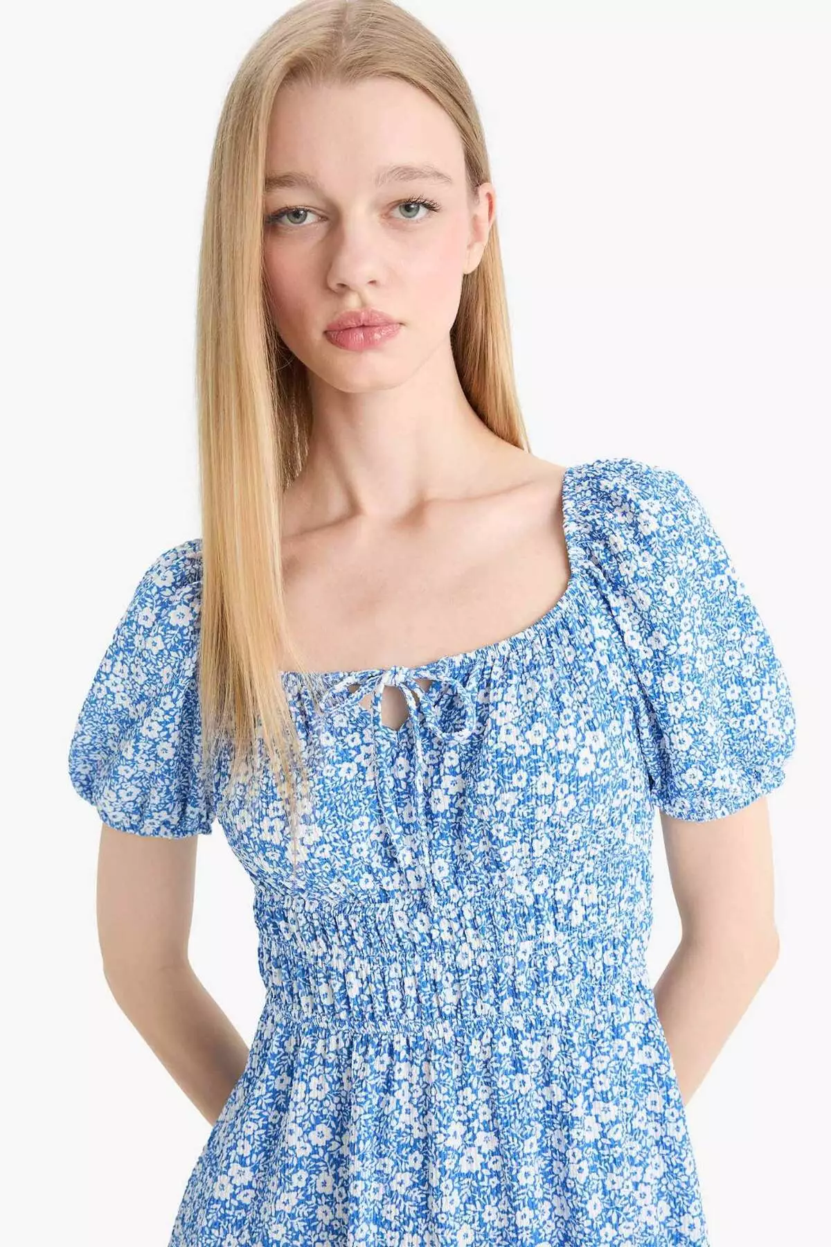 Coool Square Neck Floral Wrap Short Sleeve Mini Summer Dress E0874Ax25Sm