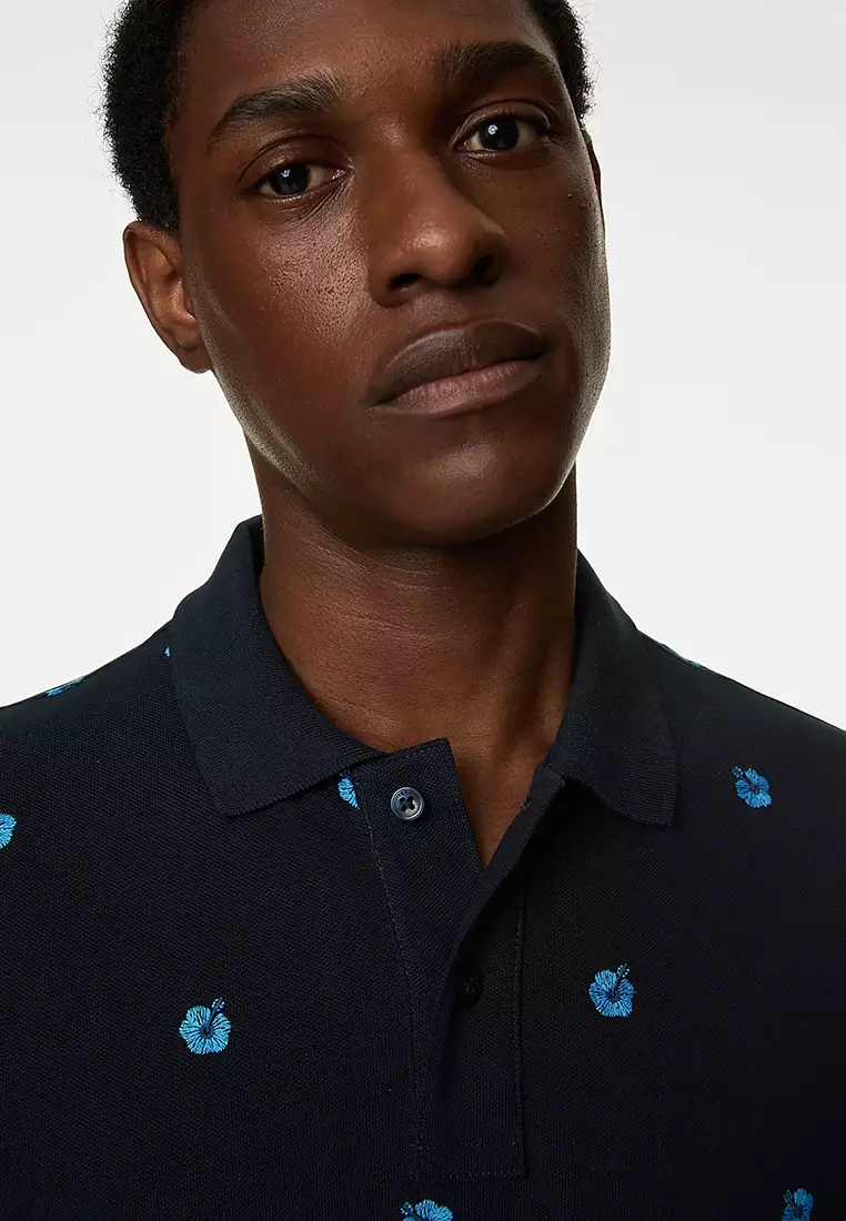 Pure Cotton Embroidered Polo Shirt