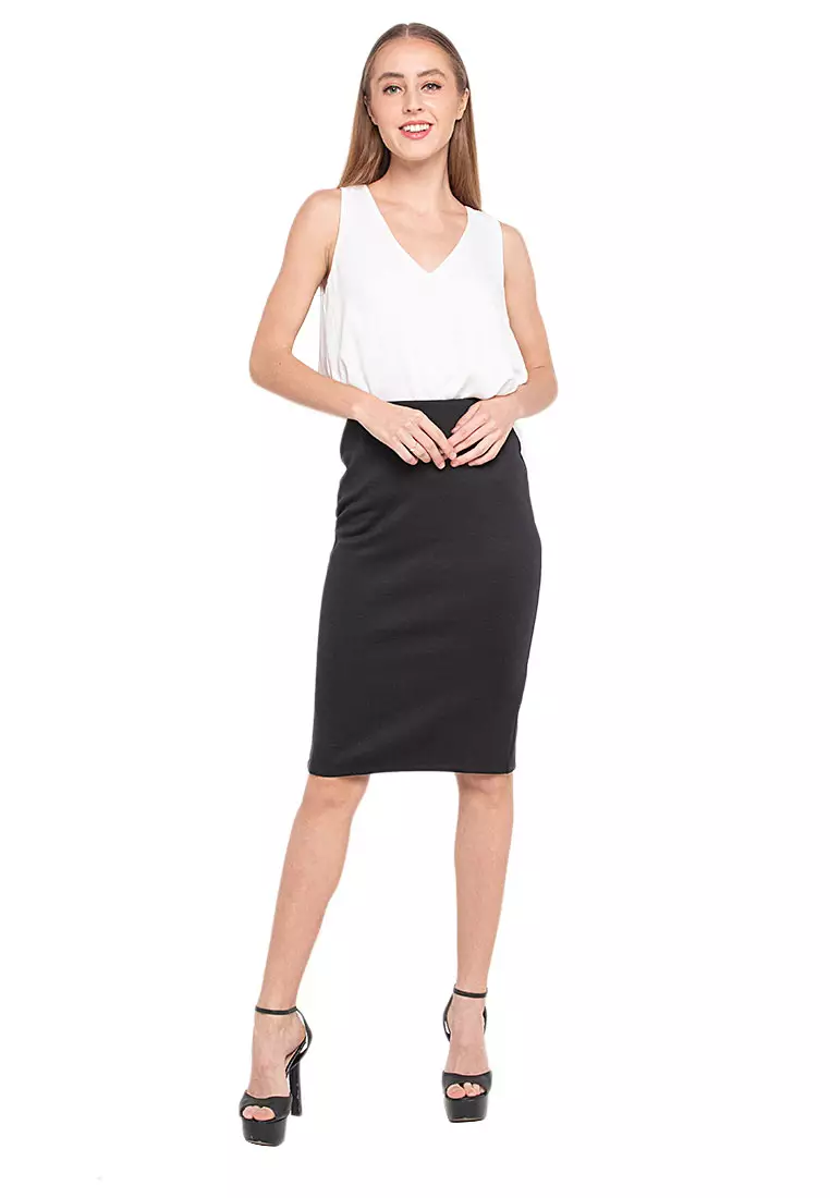 Chalon Midi Skirt Motif Solid Design Casual Bawahan Wanita - Black