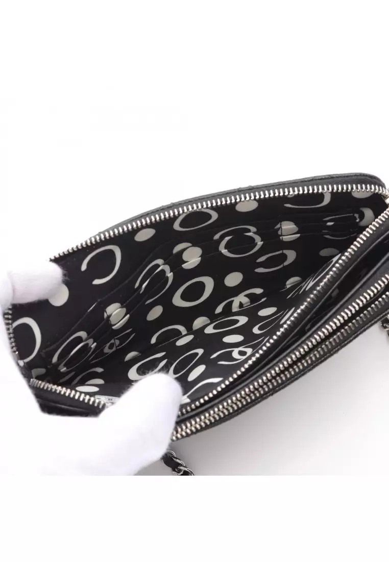 Pre-Loved Chanel matelasse chain wallet Caviar skin black silver hardware