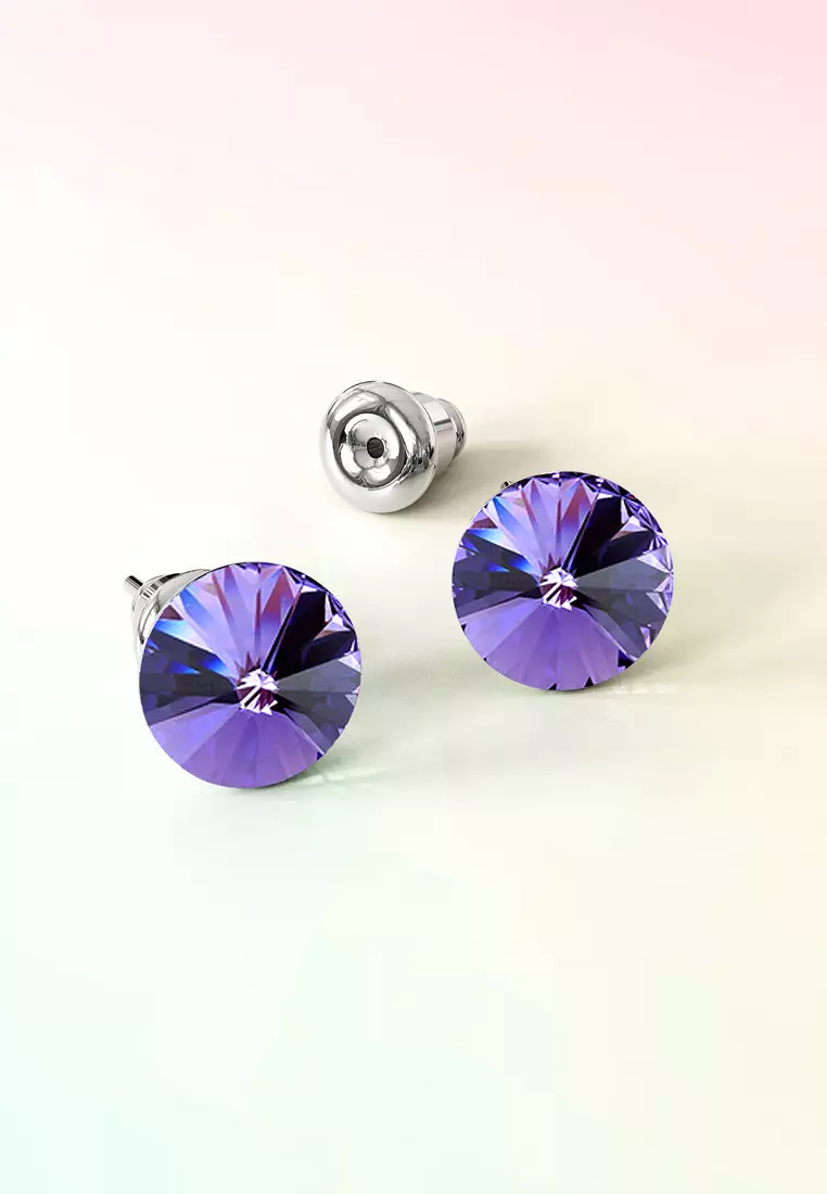 Apex Krystal Studs Embellished with SWAROVSKI® crystals-White Gold/Purple