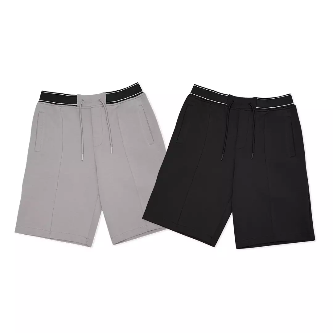 Black Waistband Double Jersey Shorts Grey