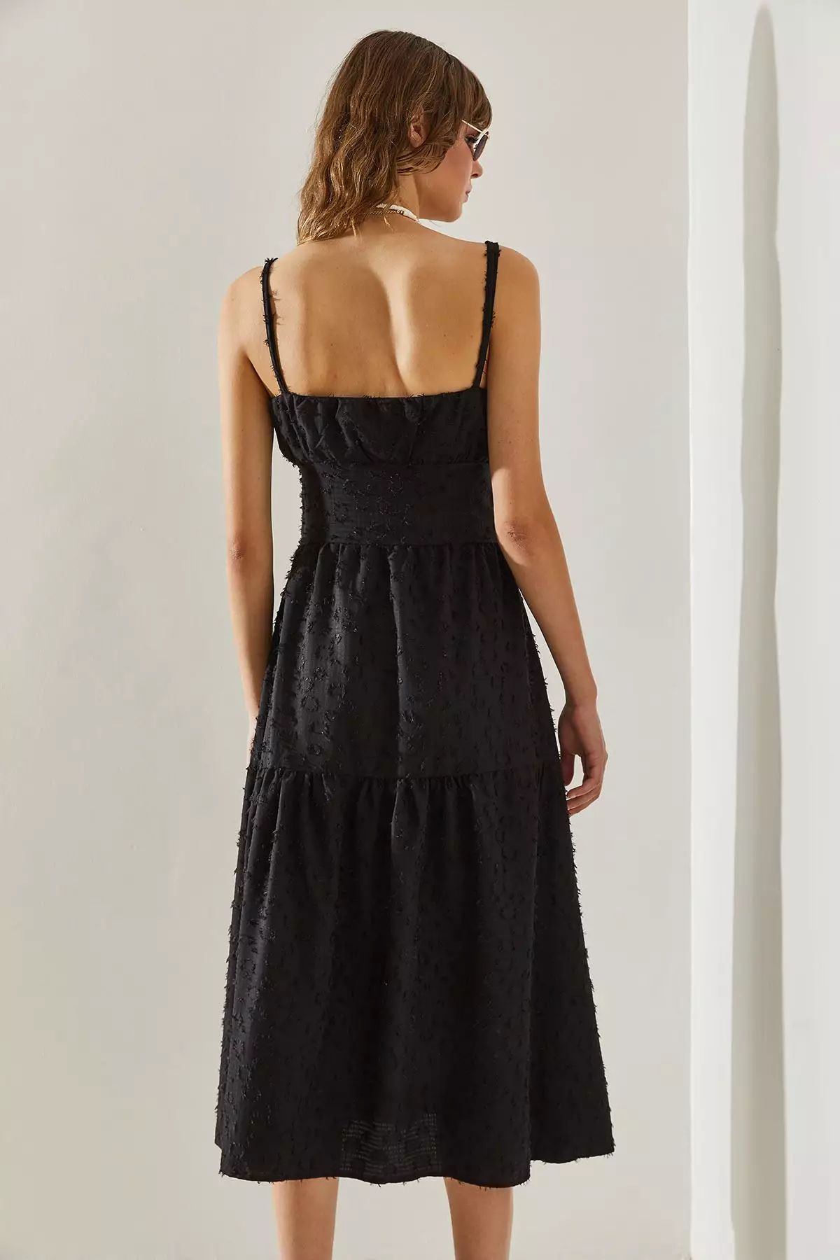 Women's Thin Printed Strap Layered Woven 5616 Dress 60251366