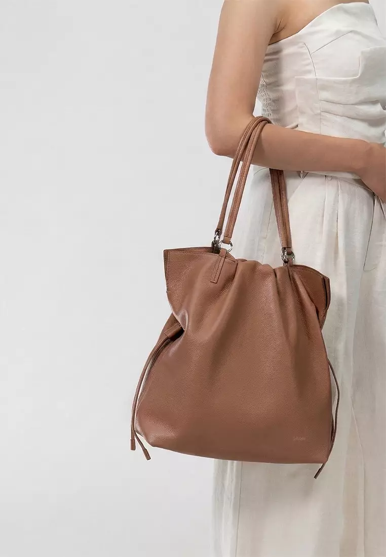 GEORGIANA Ruched Shoulder Bag - Caramel