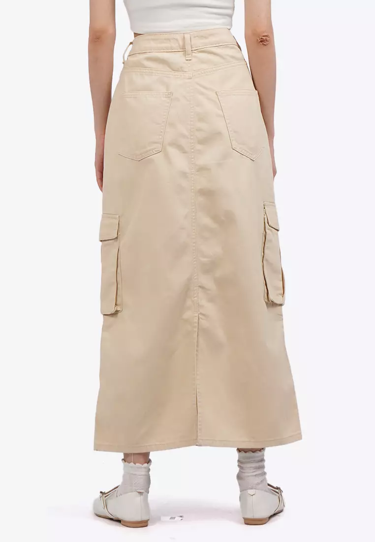 Denim Midi Skirt with Cargo Pocket