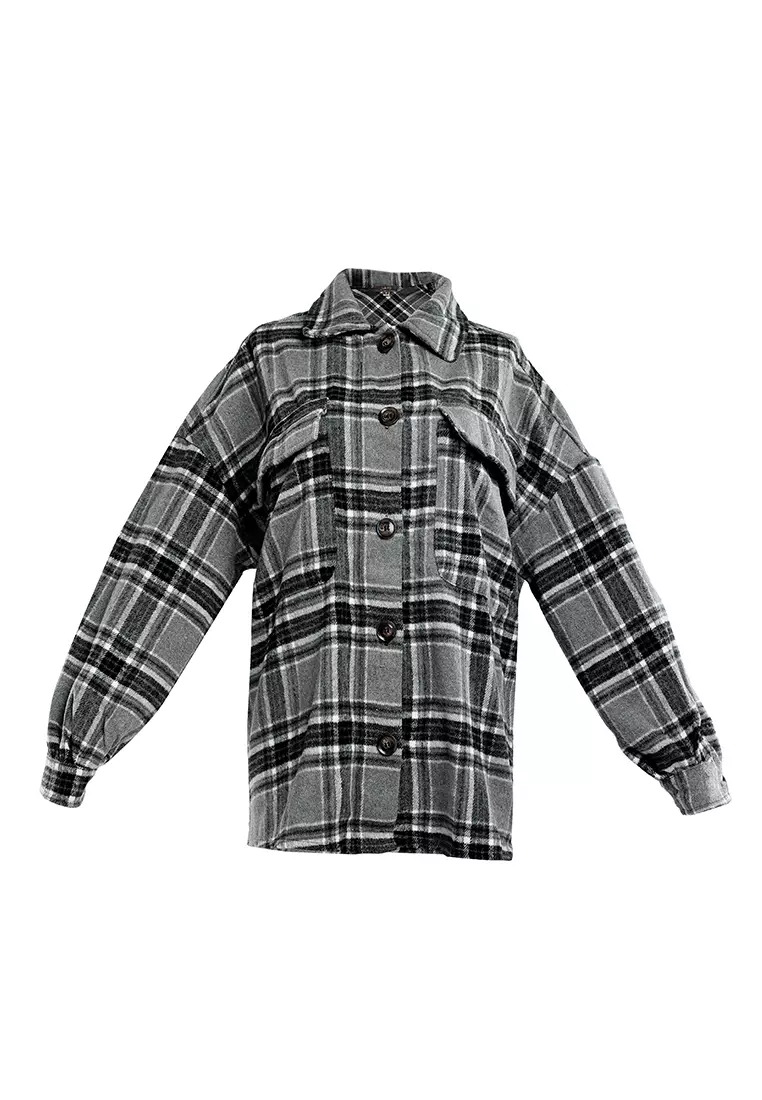 Black Oversized Flannel Plaid Shirt