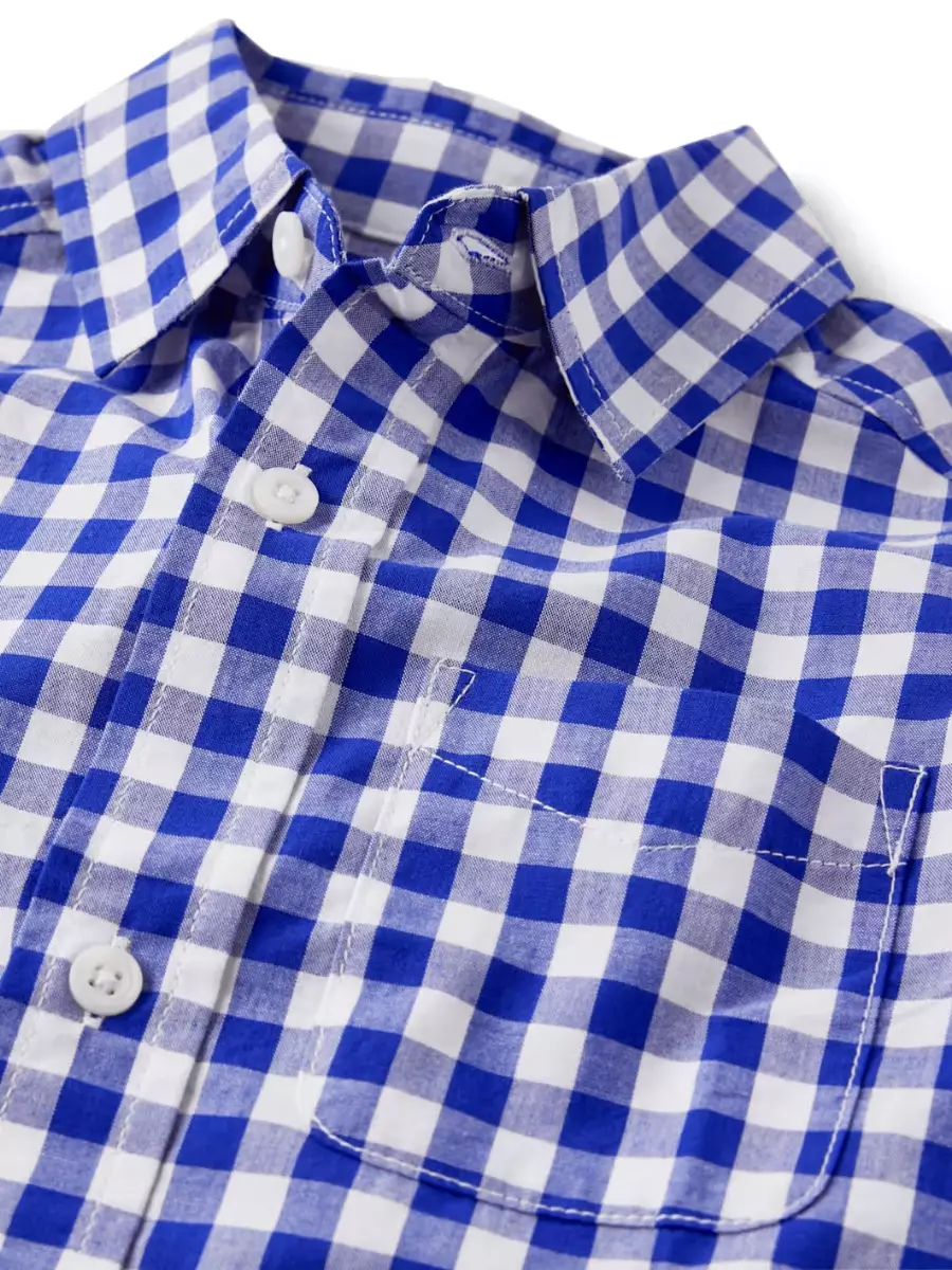 Boys Gingham Poplin Button Up Shirt - Kemeja Anak Laki (Biru)