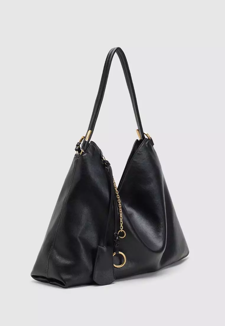 Slouchy Open Top Chain Shoulder Bag Artificial Leather