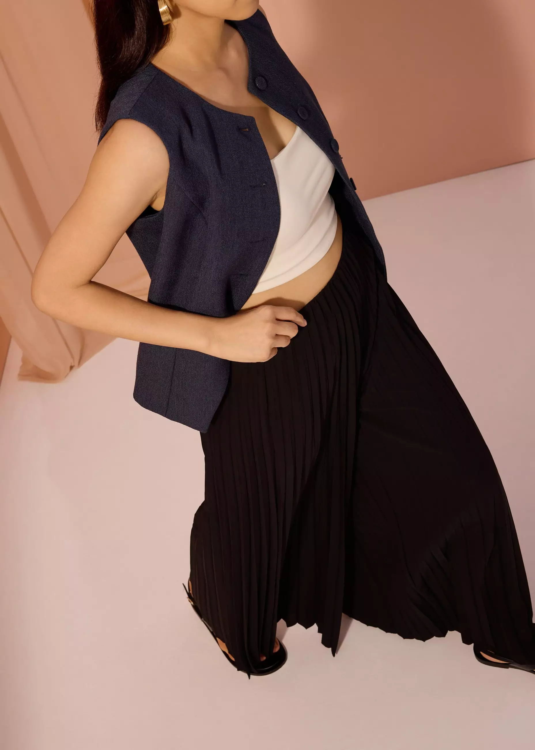 Celana Panjang Wanita - PETITE Leggy™ Wei Elastic Sunray Pleated Palazzo Pants