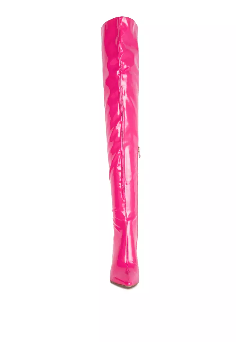 Neon pink best sale thigh high boots