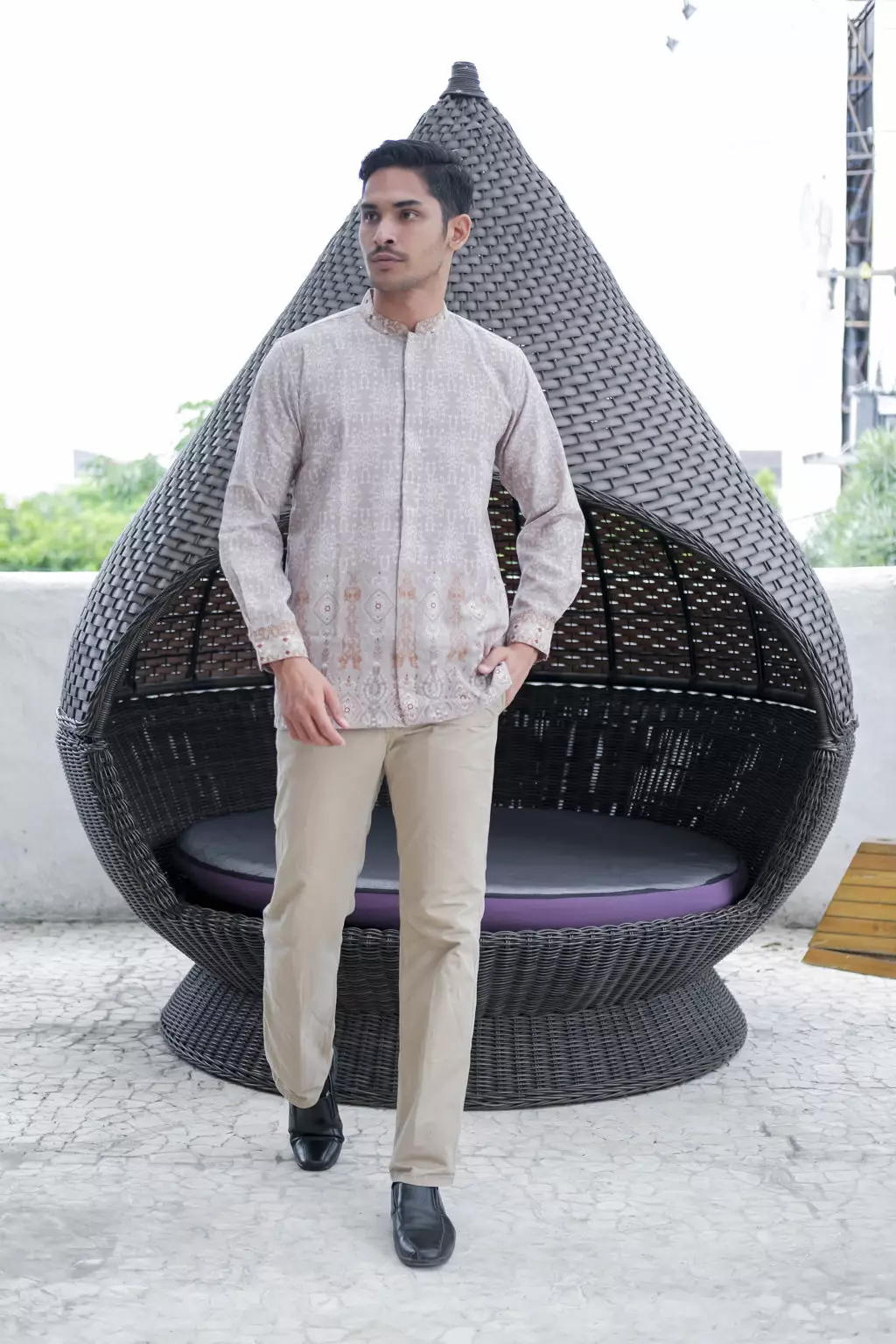 Mahalaya Pink Kemeja Pria  Koko Panjang Furing