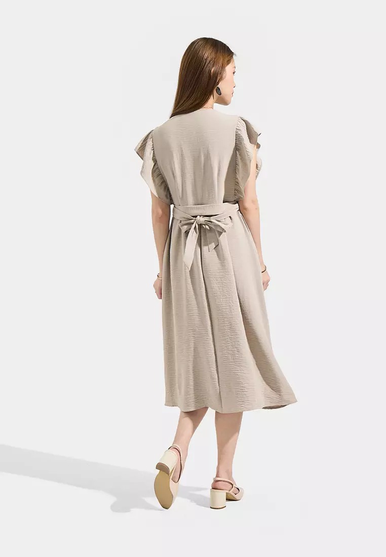 Ruffle Sleeves Midi Dress