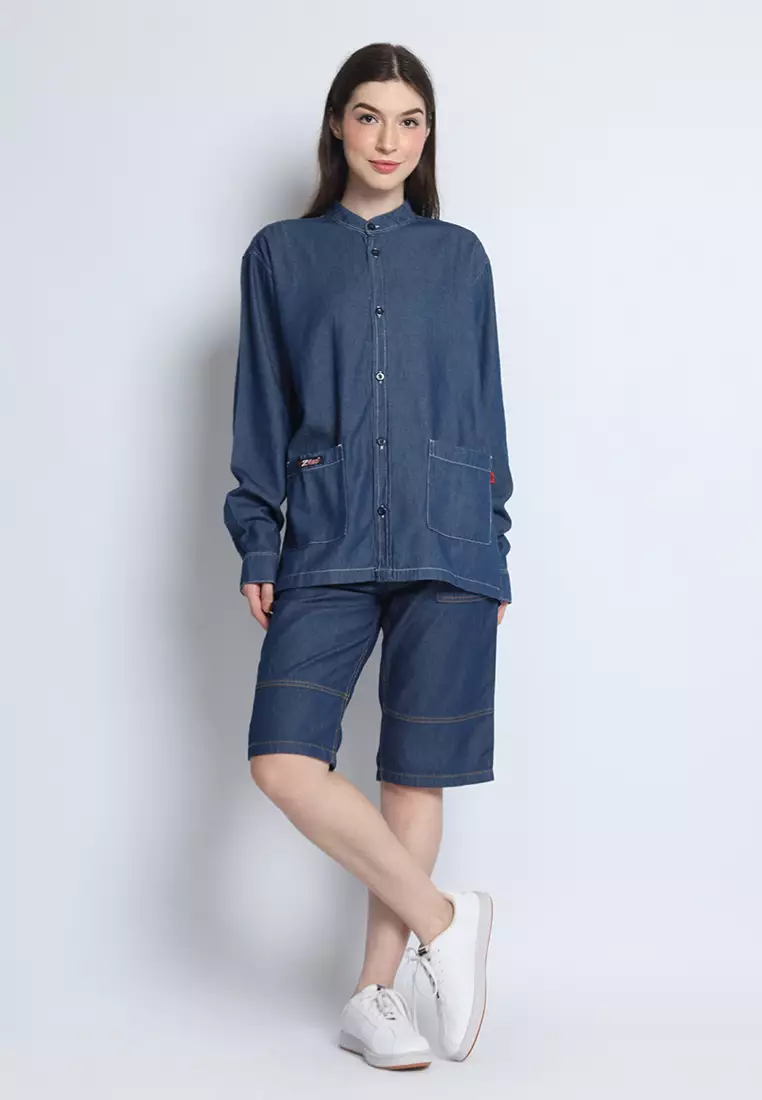 Kemeja Denim Wanita Skena L/S Krah Mandarin Saku Besar 282402