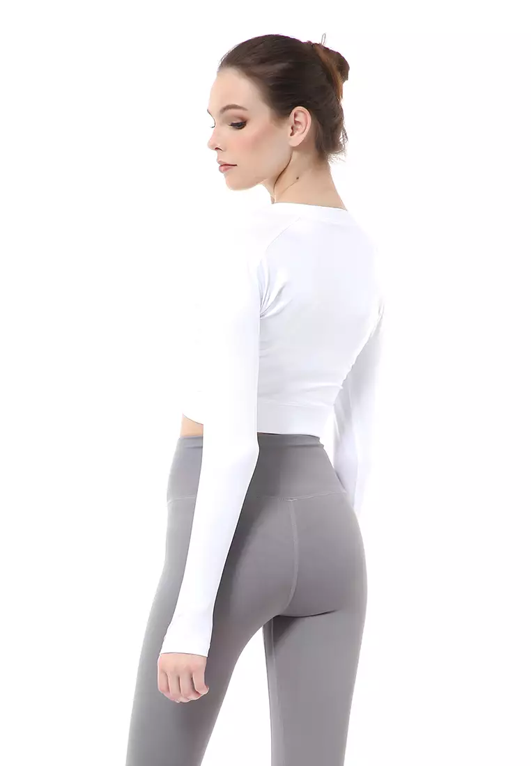 Mikayla Baju Olahraga Wanita Sportywear Crop Lengan Panjang Material Nylon Spandex ORIGINAL - White