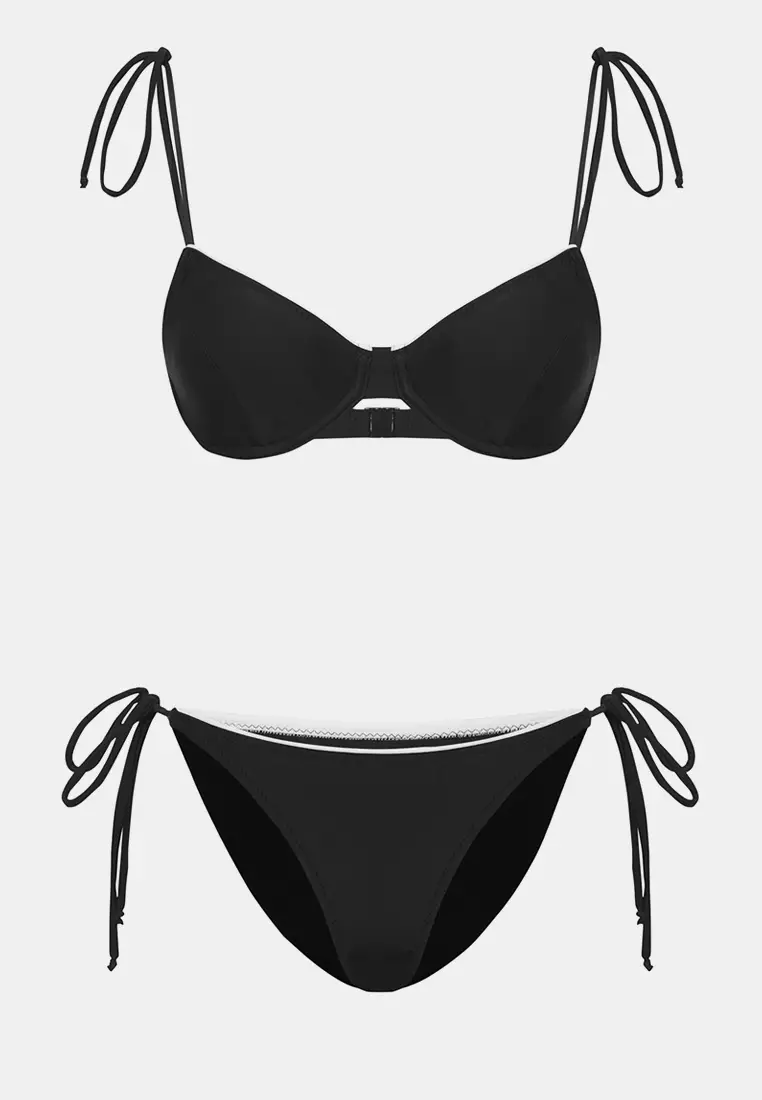 Black Balconette Contrast Piping Regular Pretty Bikini Set TBESS25BT00073