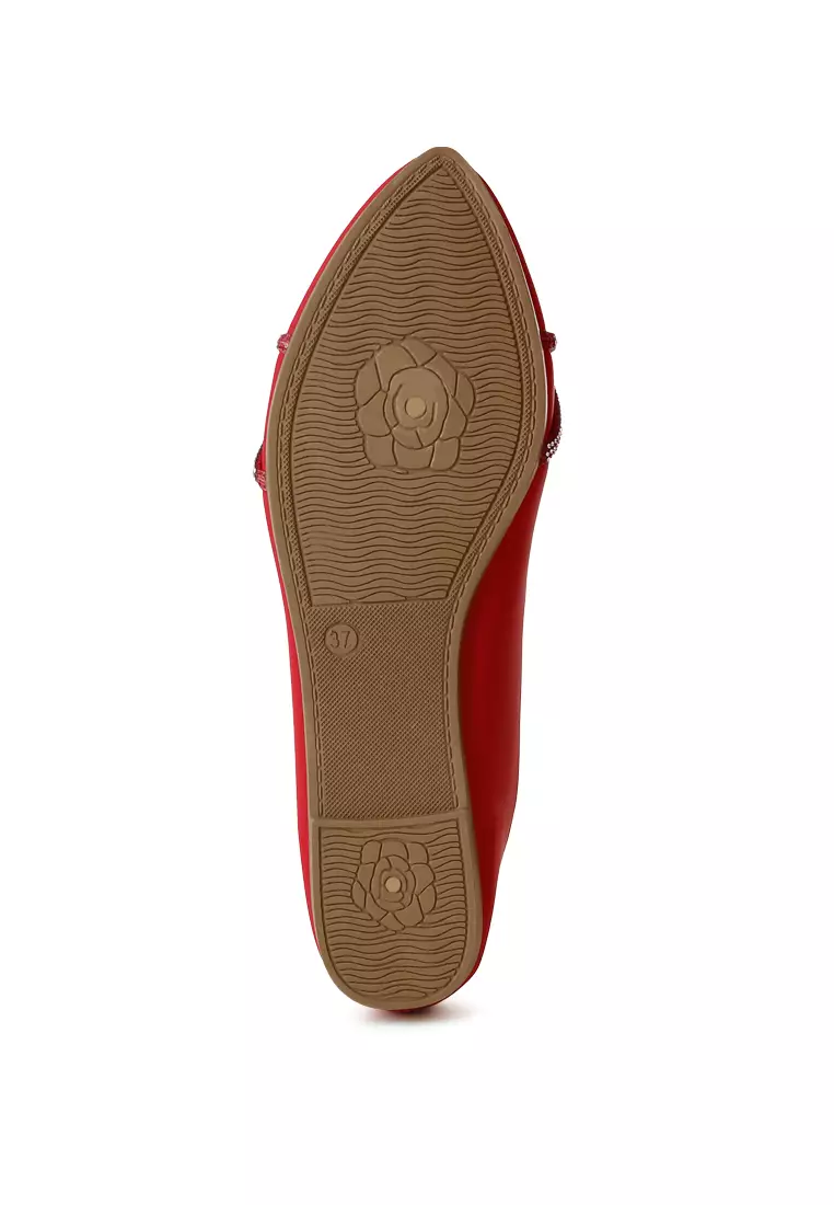 紅色萊茵石人造皮革芭蕾舞鞋