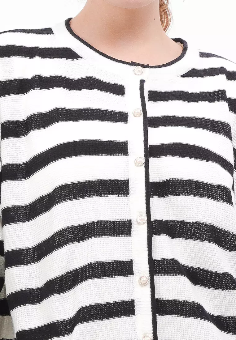 Stripe Pearl Button Cardigan