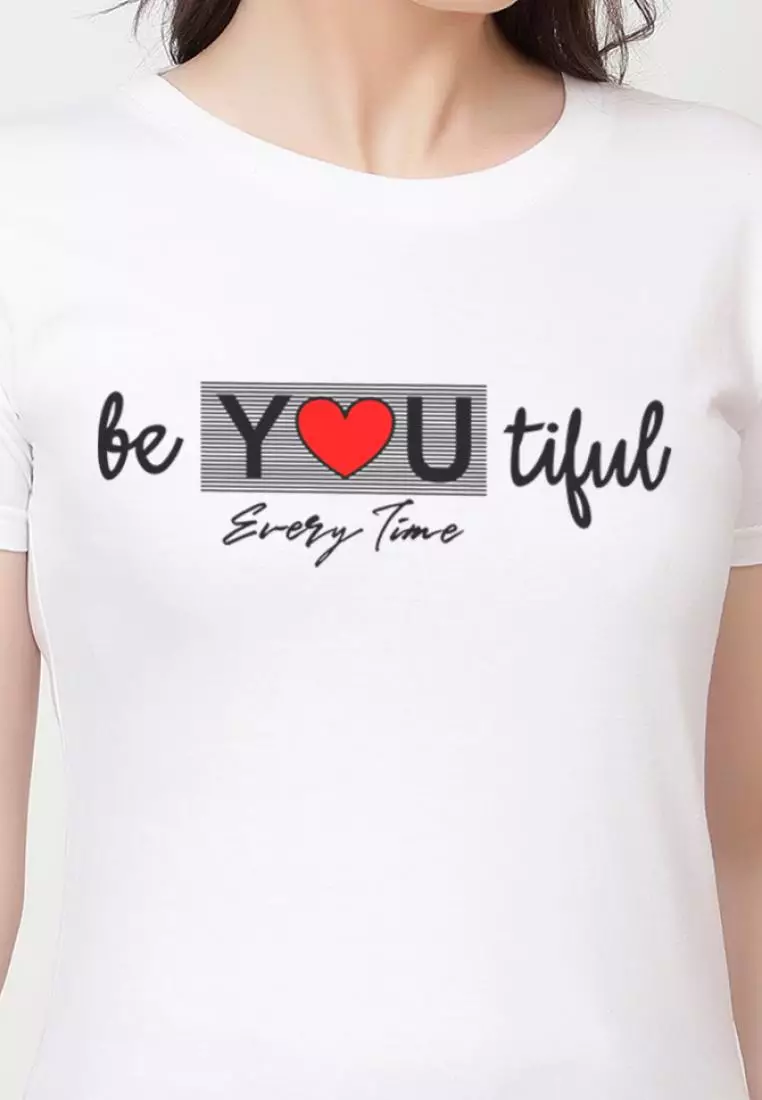 BeBeautiful  Relaxed Short Sleeve Stylish White Cotton Casual Graphic Print Tee/TShirt