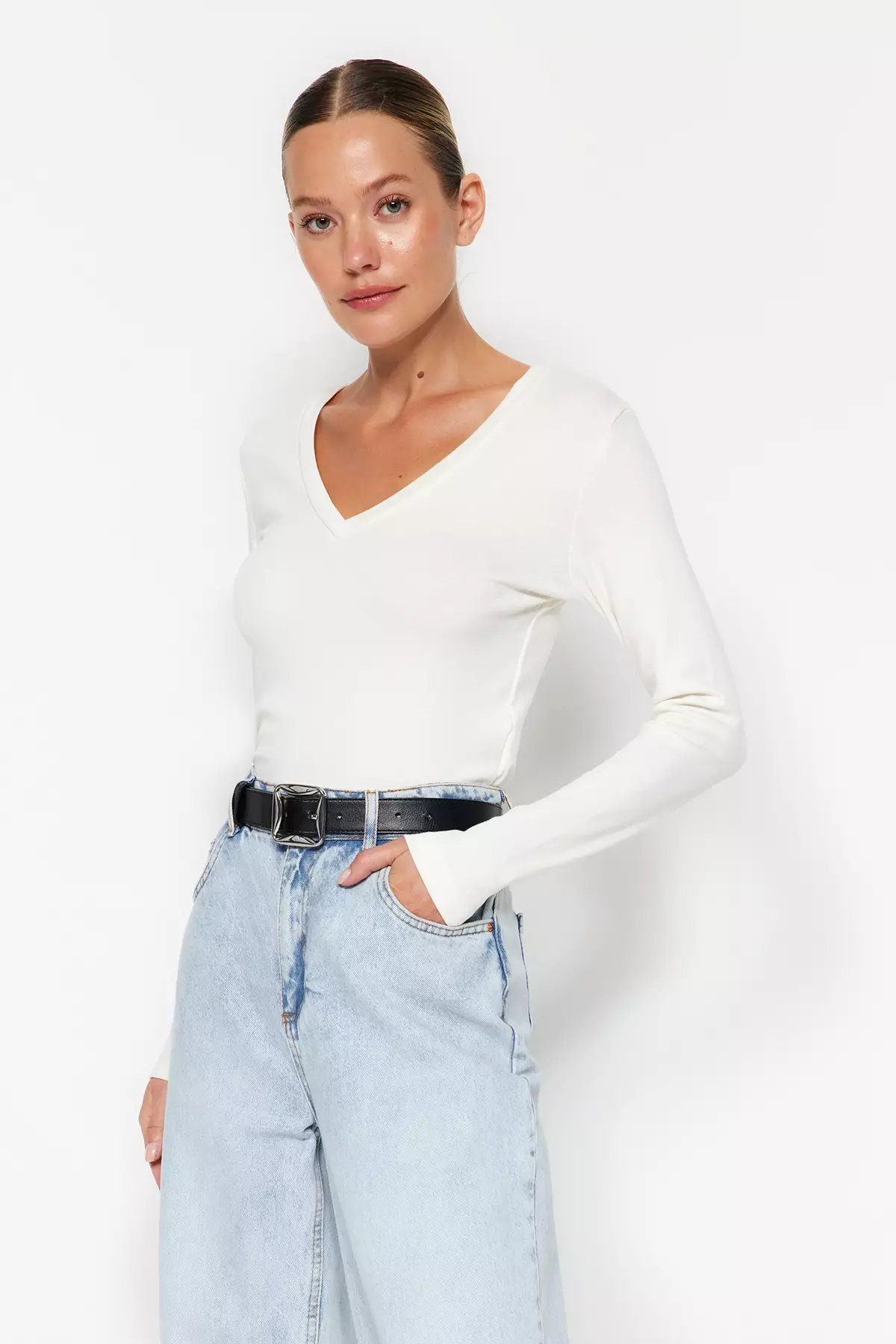 V-Neck Knitted Blouse