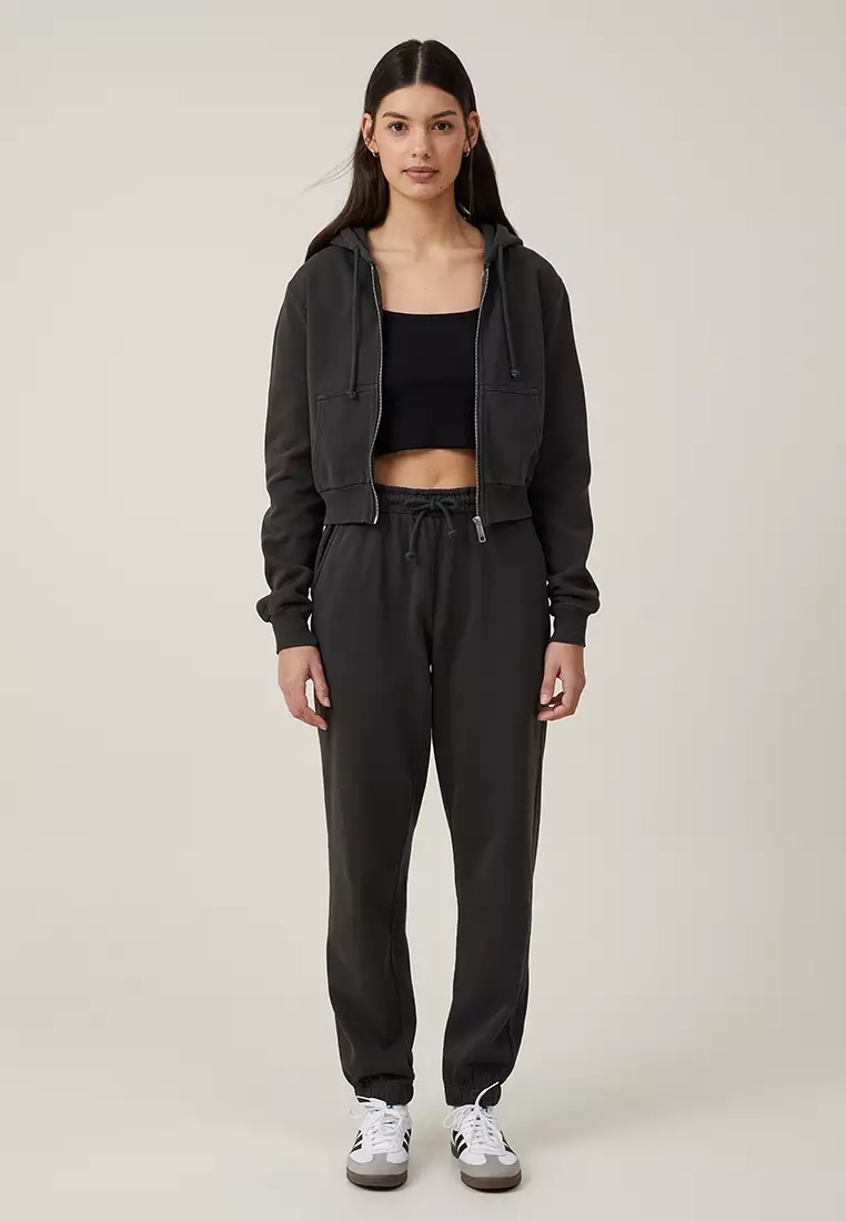 Washed Cropped Zip Through Hoodie