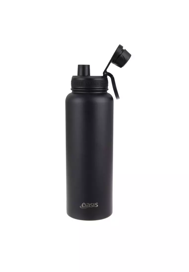 Oasis Stainless Steel Insulated Sports Water Bottle with Screw Cap 1.1L - Black