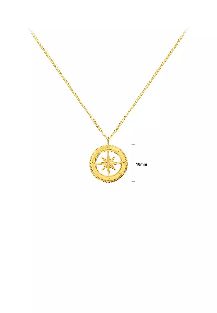 Fashion Simple Plated Gold 316L Stainless Steel Hollow Star Geometric Round Pendant with Necklace
