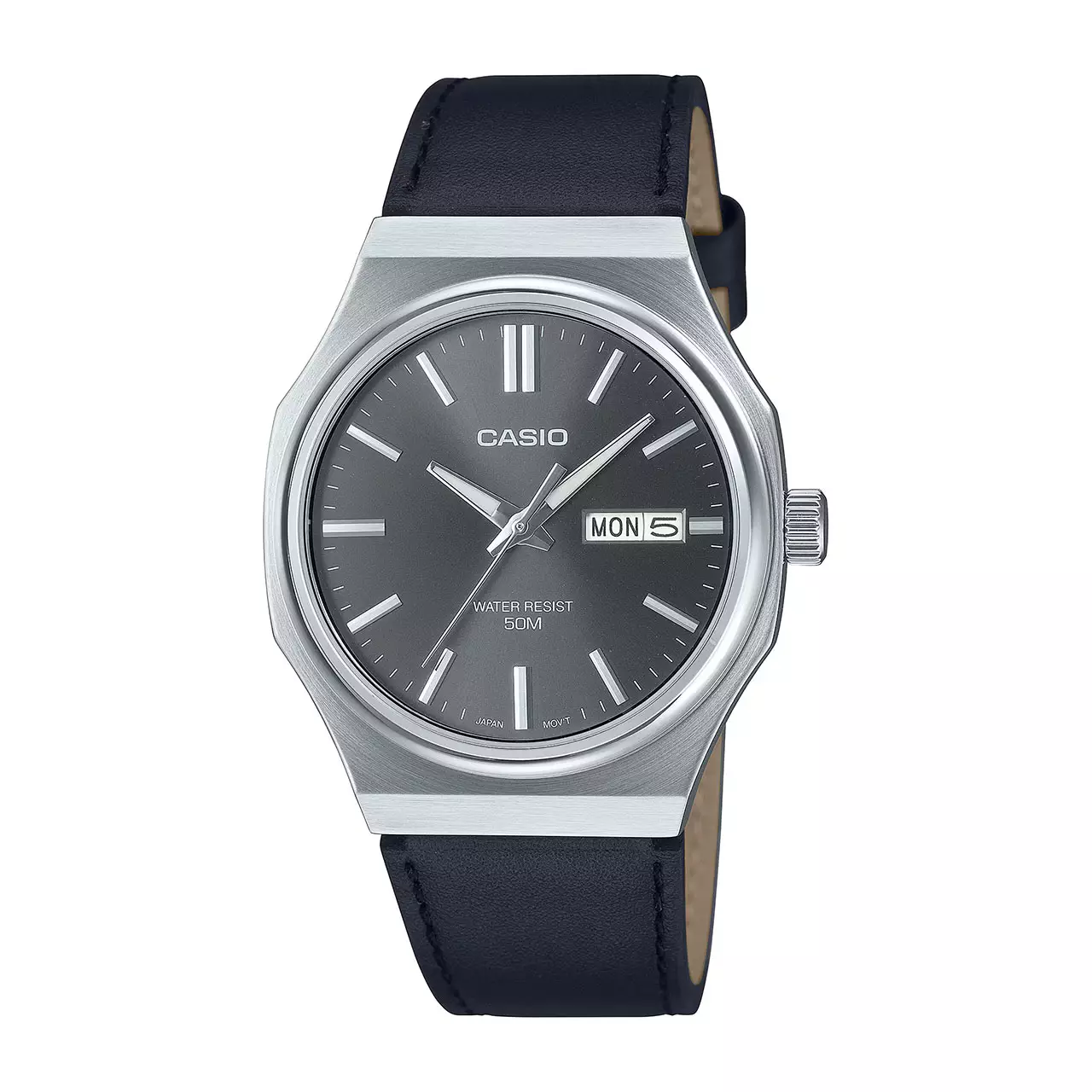 Casio Jam Tangan Pria - Black Silver - Leather - MTP-E735L-8AVDF